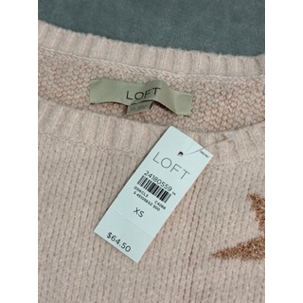 LOFT Pink Metallic Star Sweater XS NWT Cozy Soft Knit Pullover - Picture 4 of 7